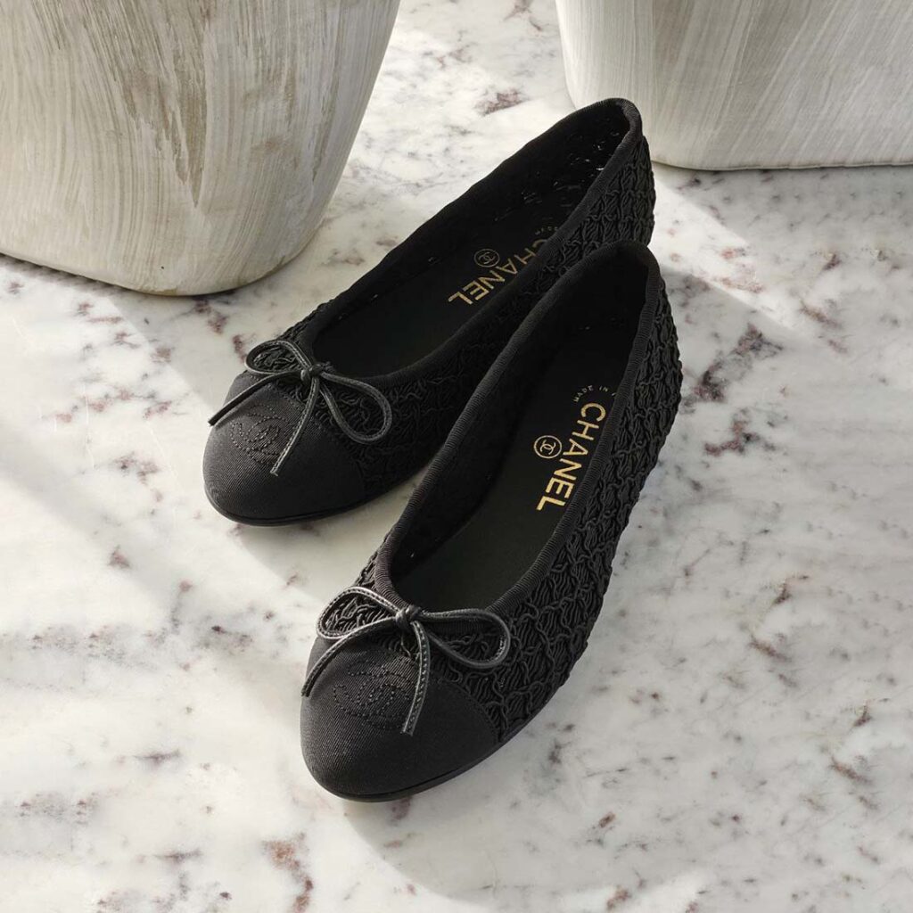 Chanel Inspired Black Tweed Ballet Flats