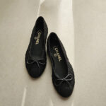 Chanel Inspired Black Tweed Ballet Flats
