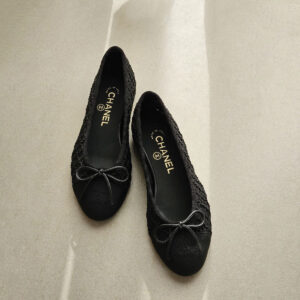 Chanel Inspired Black Tweed Ballet Flats