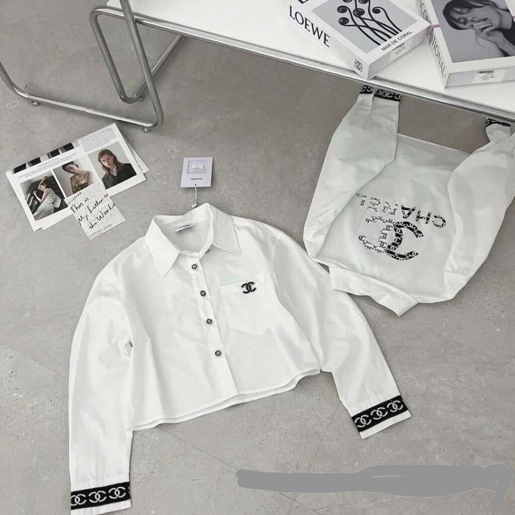 Chanel Long Sleeve Crop Shirt with CC Logo