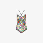 Gucci Floral Print Logo Swimsuit in Green