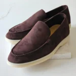 Loro Piana Summer Walk Suede Loafers Dark Brown