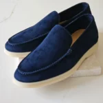 Loro Piana Summer Walk Suede Loafers Navy Blue