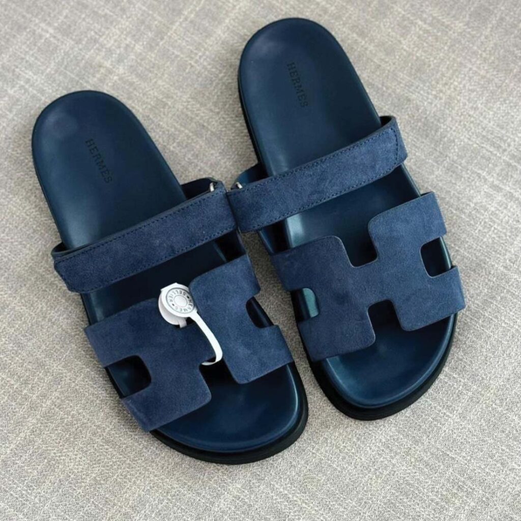 Hermès Chypre Deep Blue Suede Sandals
