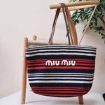 Miu Miu Striped Crochet-Knit Tote Bag