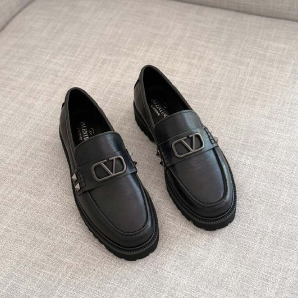 Valentino Garavani Black Stud Sign Loafers