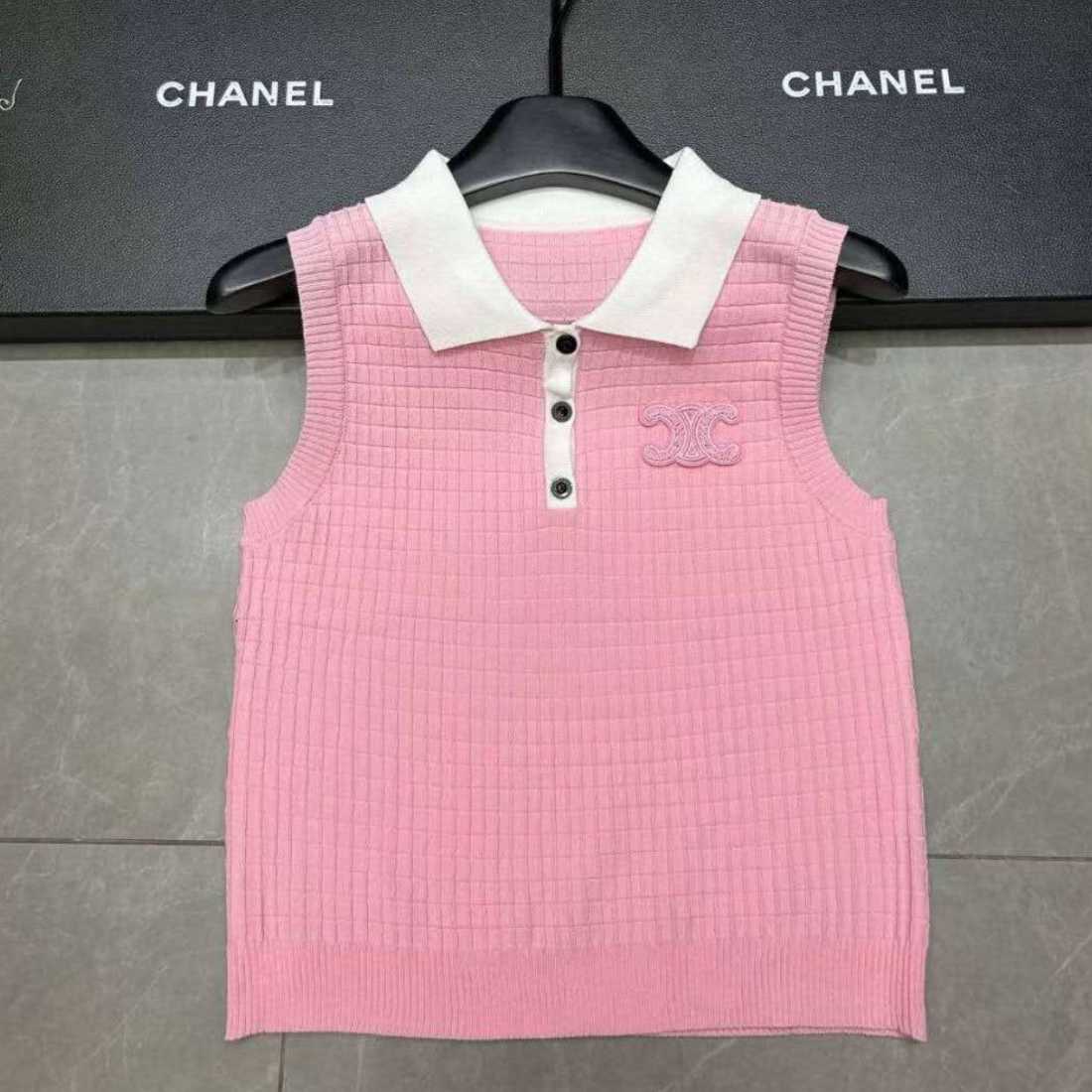 CELINE Sleeveless Knit Polo Top