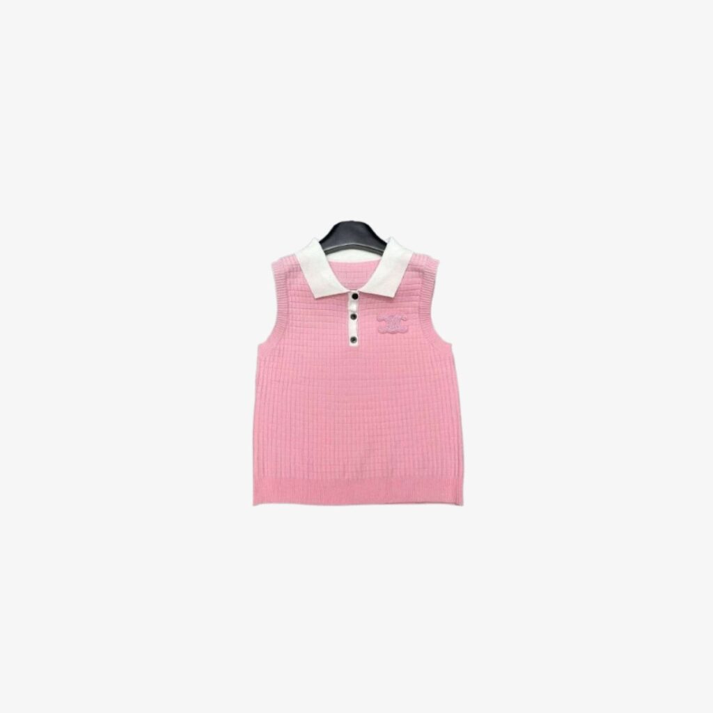 CELINE Sleeveless Knit Polo Top