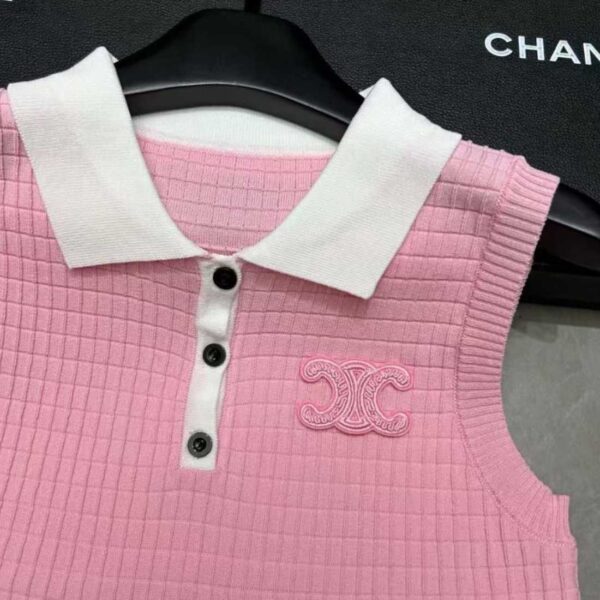 CELINE Sleeveless Knit Polo Top