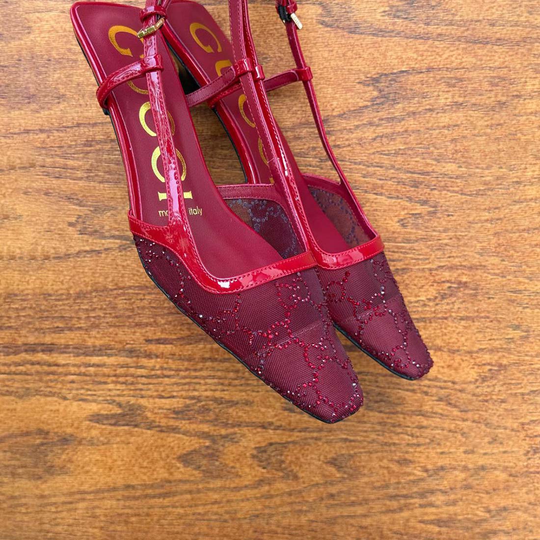 Gucci Demi Crystal Mesh Slingback Pumps