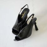 CHANEL Black Slingback Sandals with Geometric Heel