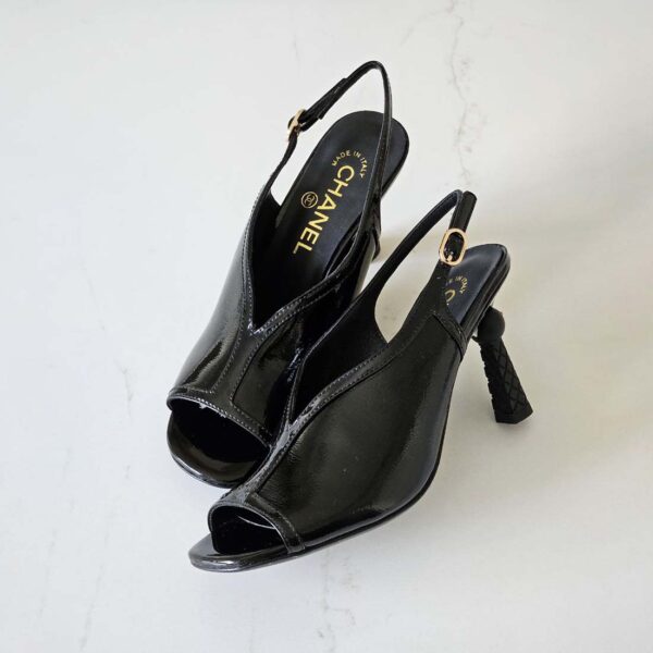 CHANEL Black Slingback Sandals with Geometric Heel