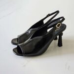 CHANEL Black Slingback Sandals with Geometric Heel
