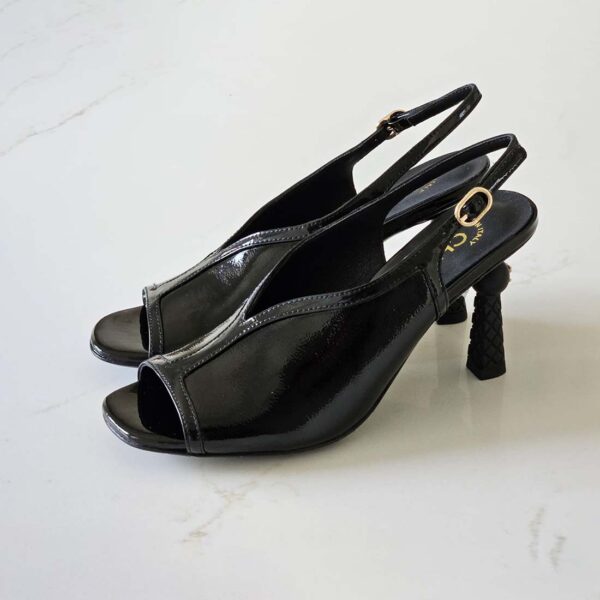 CHANEL Black Slingback Sandals with Geometric Heel
