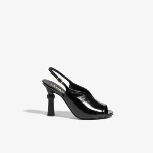 CHANEL Black Slingback Sandals with Geometric Heel