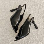 CHANEL Black Slingback Sandals with Geometric Heel