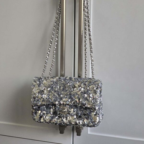Chanel Flap Bag  Silver Sequins