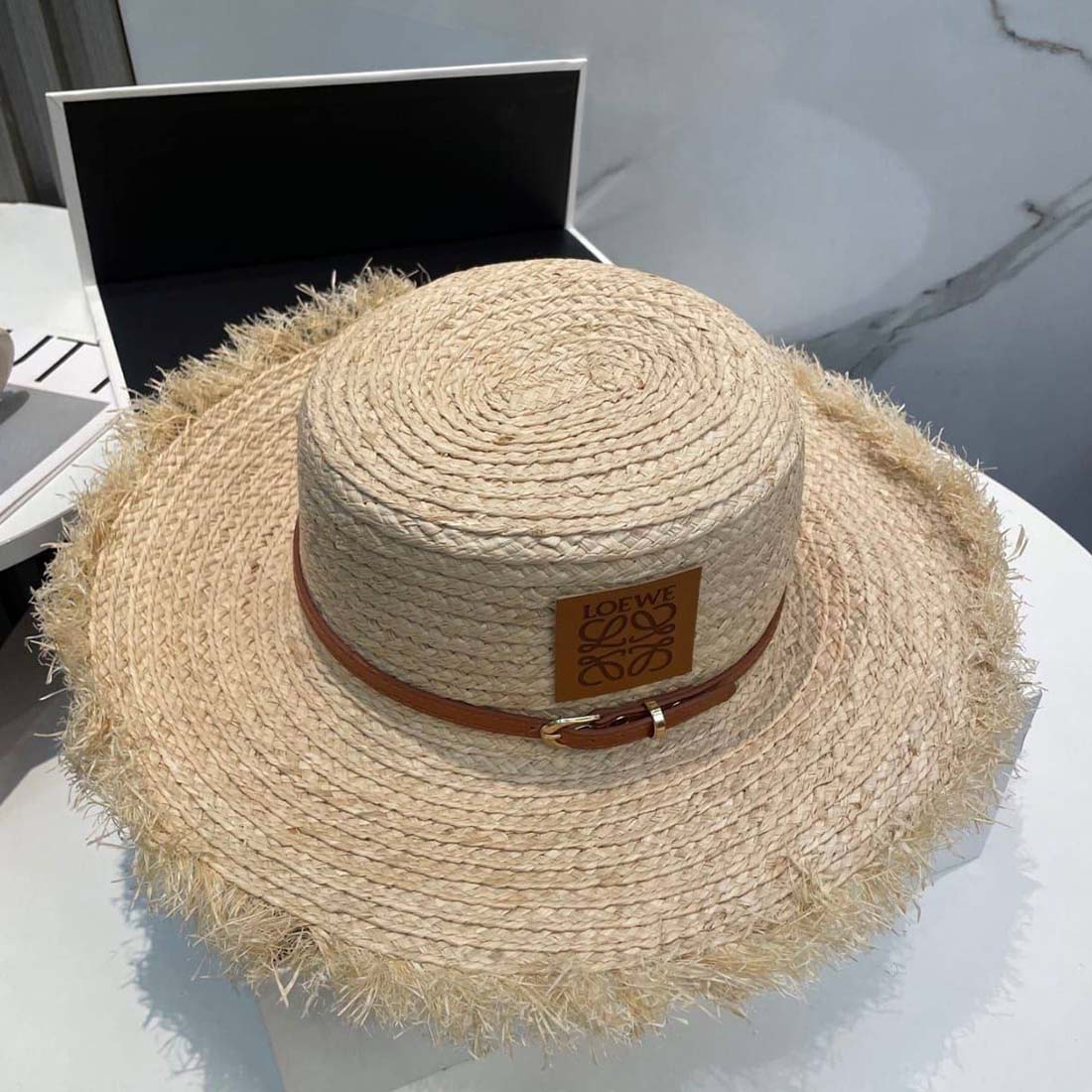 Loewe Raffia Straw Hat with Anagram Logo