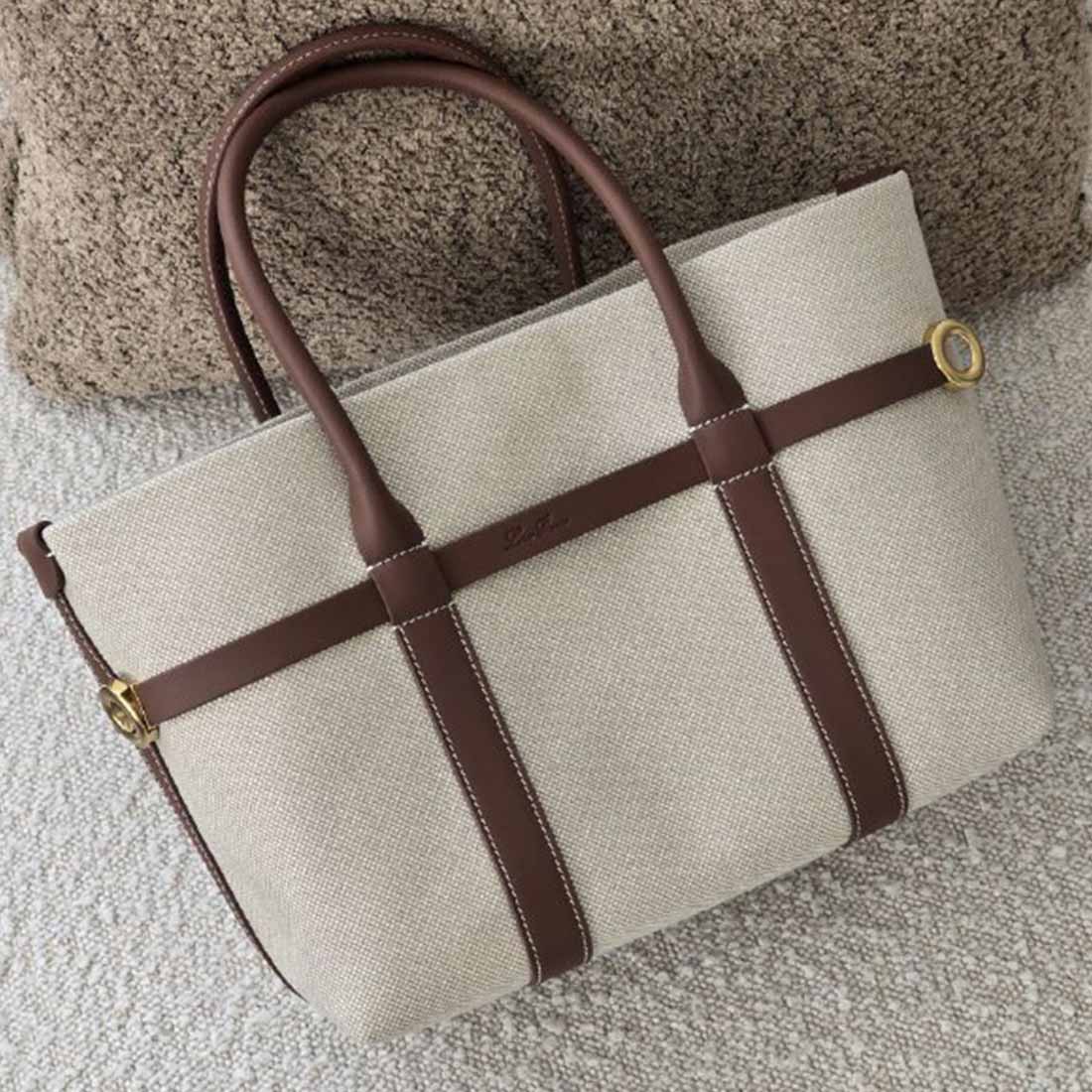 Loro Piana Ghiera Large Leather-Trimmed Canvas Tote Bag