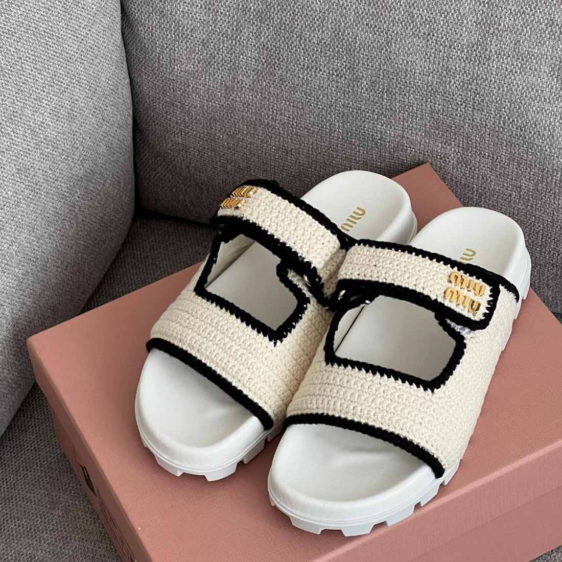Miu Miu Logo Crochet Sandals