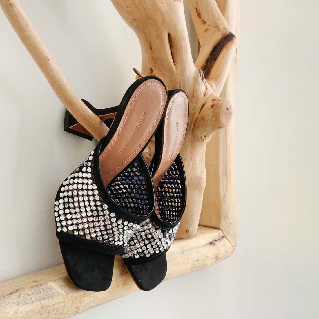 Amina Muaddi Lupita 95mm Crystal Net Slipper