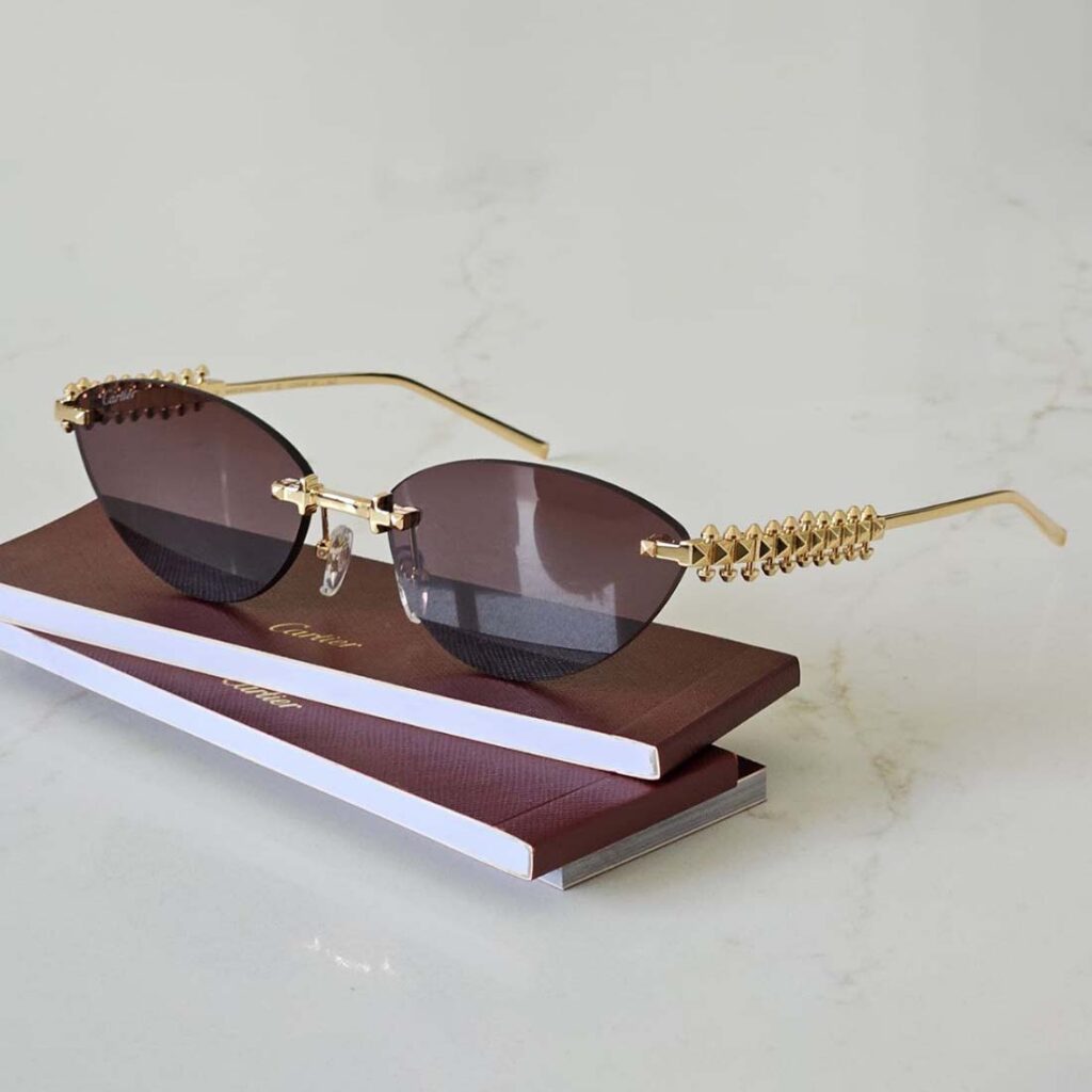 Cartier Clash de Cartier Rimless Cat Eye Gold Tone Sunglasses