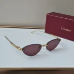 Cartier Clash de Cartier Rimless Cat Eye Gold Tone Sunglasses - Gold Frame - Crimson