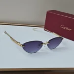 Cartier Clash de Cartier Rimless Cat Eye Gold Tone Sunglasses - Gold Frame - Purple