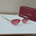 Cartier Clash de Cartier Rimless Cat Eye Gold Tone Sunglasses - Gold Frame - Red