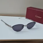 Cartier Clash de Cartier Rimless Cat Eye Gold Tone Sunglasses - Steel Frame - Navy Blue