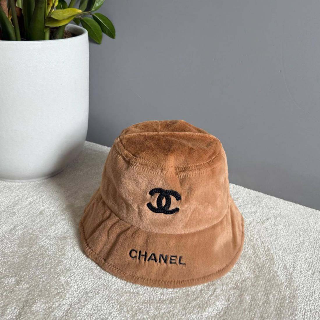 Chanel Camel Velvet Bucket Hat