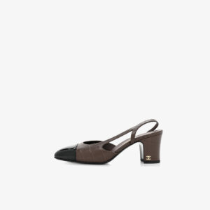 Chanel Crocodile Embossed Patent Cap Toe CC Slingback Pumps