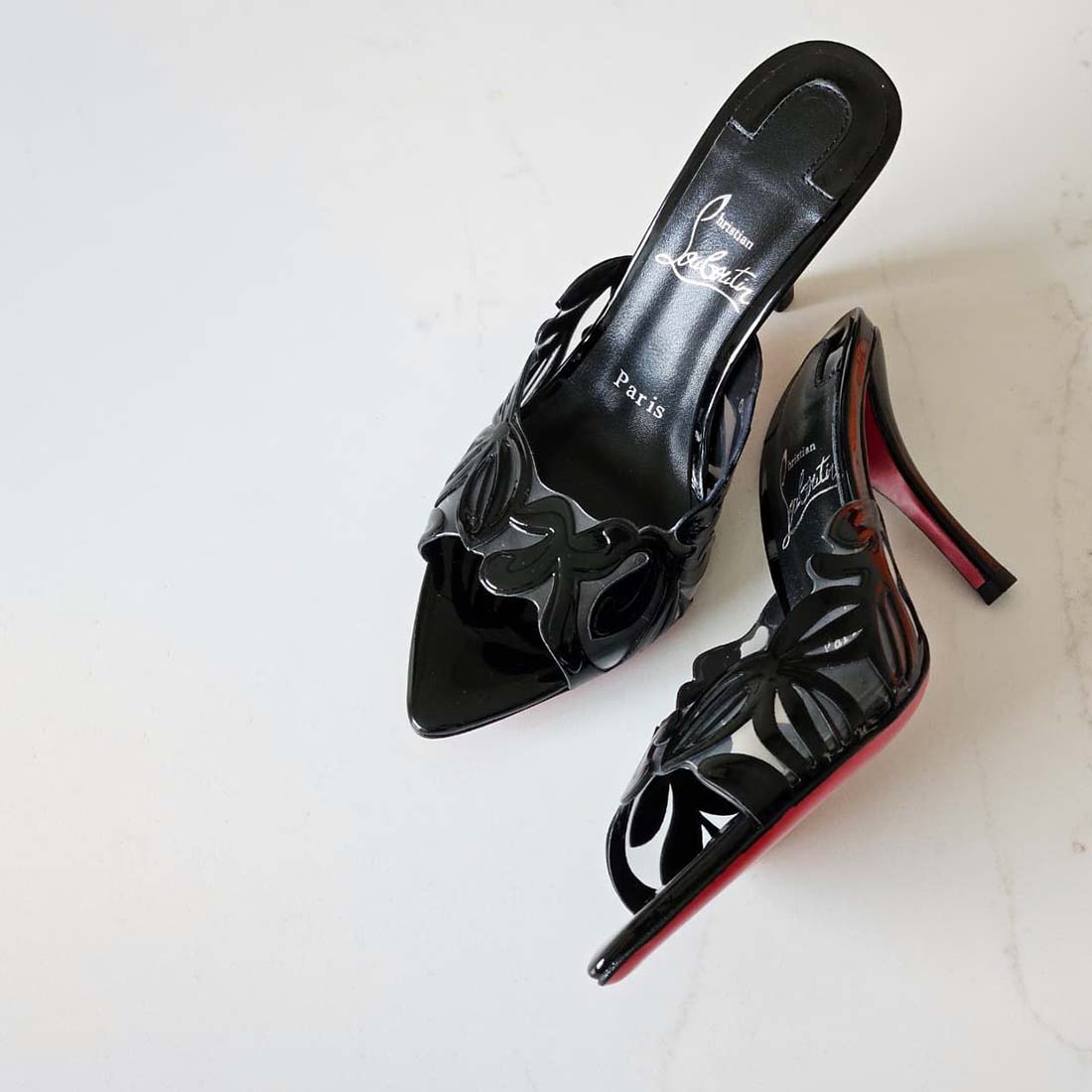 Christian Louboutin Apostropha Petunia PVC Mules 80
