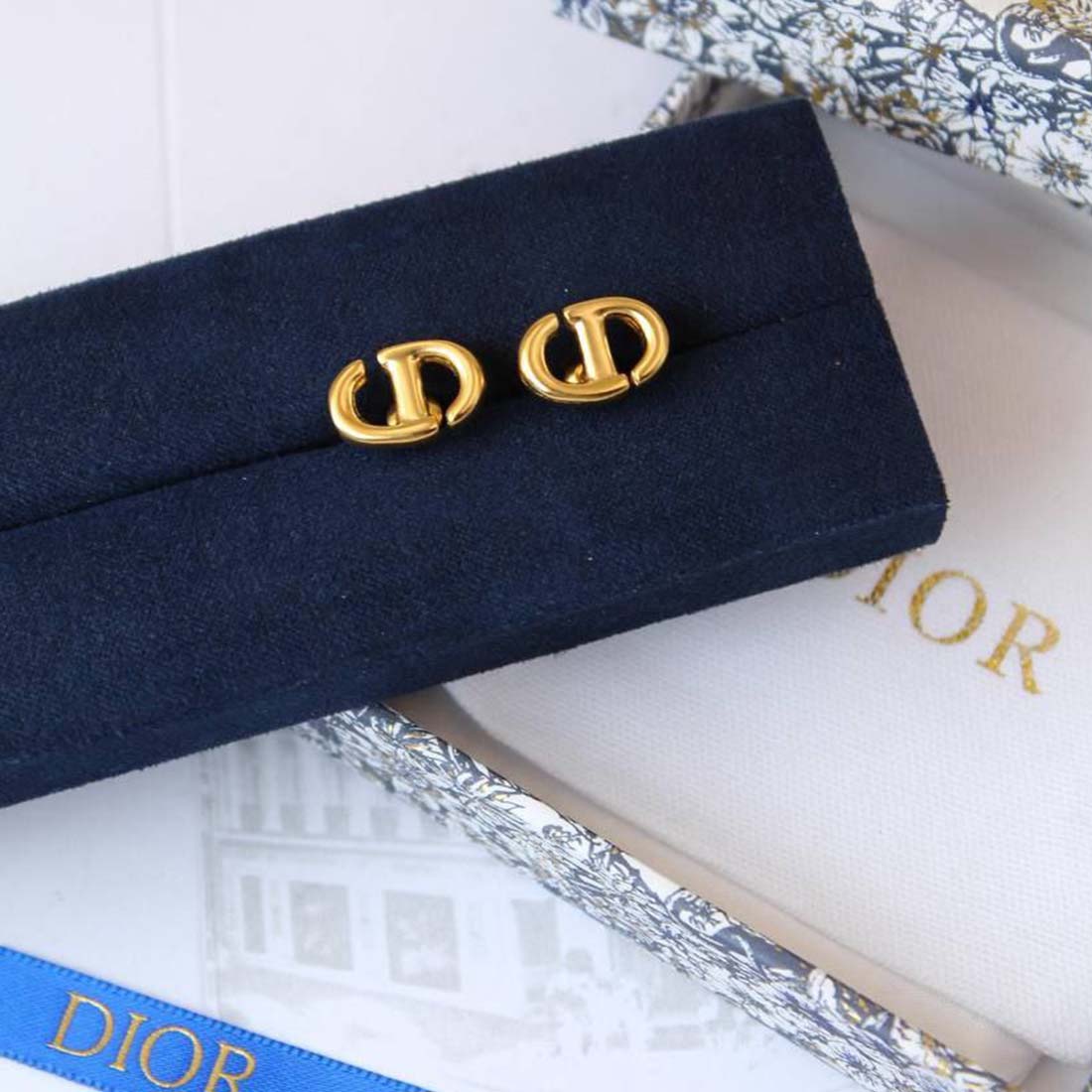 Dior CD Navy Stud Earrings