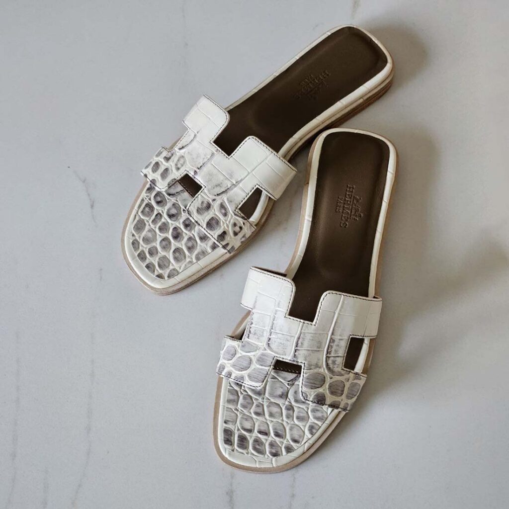 Hermès Oran Sandal White Gradient Croc-Pattern