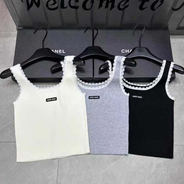 Miu Miu Lace Trim Logo Tank Top