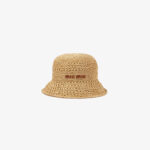 Miu Miu Raffia Bucket Hat with Wide Brim