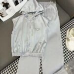 Prada Satin Sleeveless Hoodie & Wide-Leg Pants Set