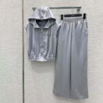 Prada Satin Sleeveless Hoodie & Wide-Leg Pants Set