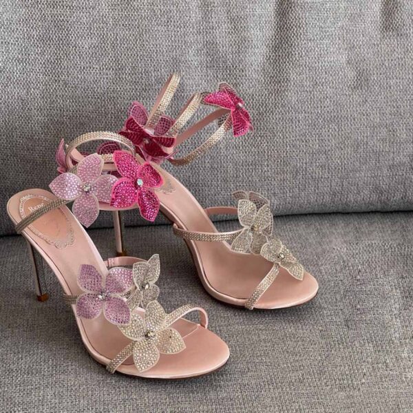 Rene Caovilla Floriane Crystal Flowers Ankle-Wrap Sandals