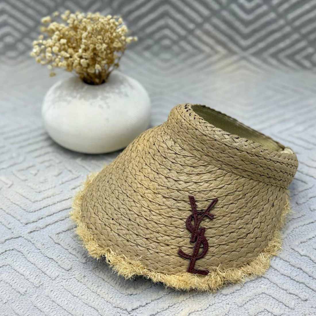 Saint Laurent Logo Raffia Visor Hat