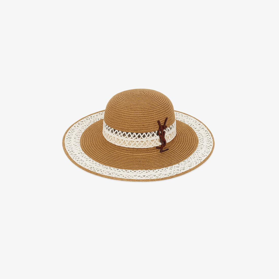 Saint Laurent Raffia Wide Brim Hat with YSL Logo