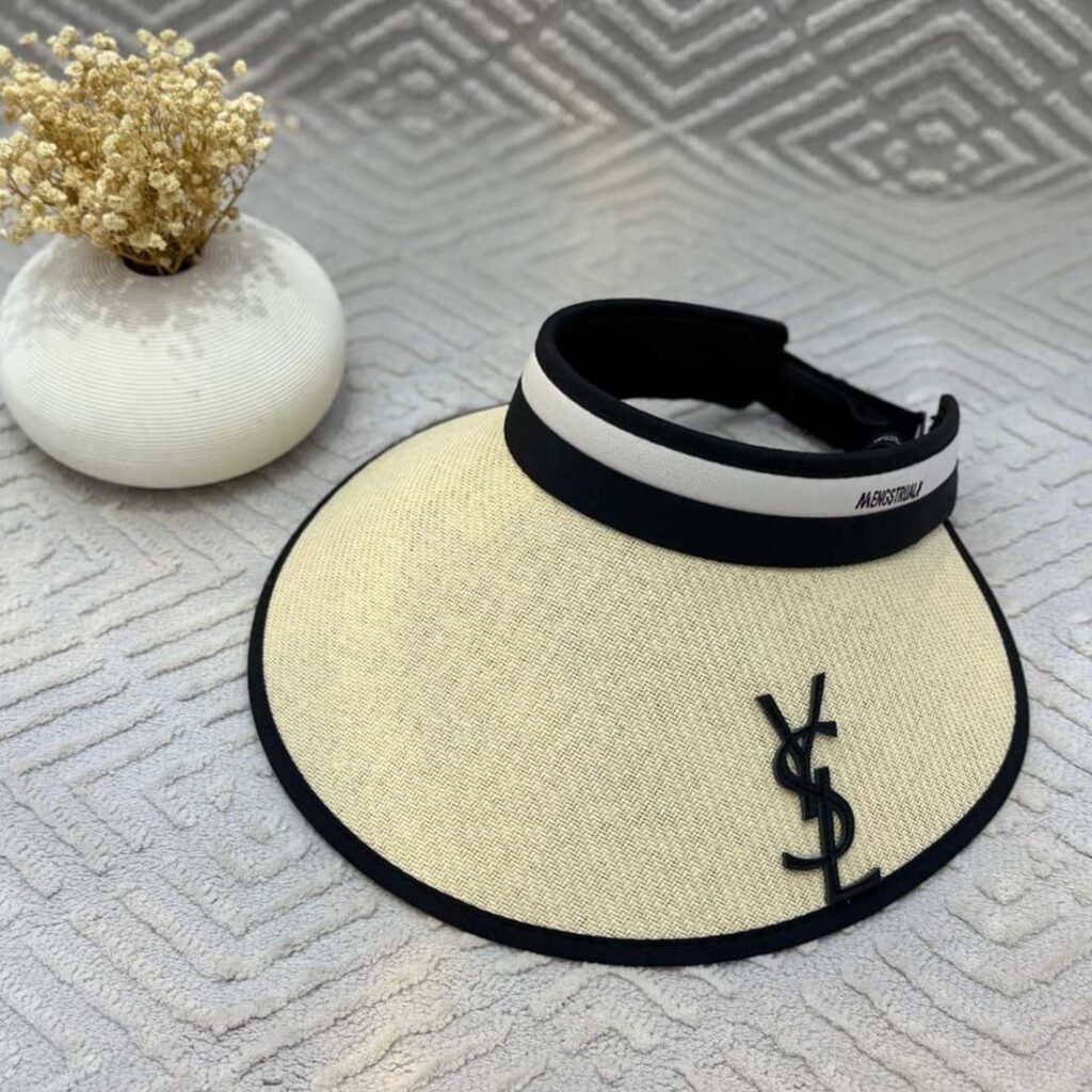Saint Laurent Straw Sun Visor Hat with Logo
