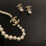 Chanel CC Logo Classic Pearl Choker Necklace & Earrings Set
