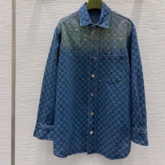 Chanel Monogram Crystal Denim Shirt
