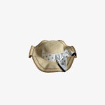 Chanel Wide Brim Straw Hat with White Printed Ribbon