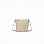 Gucci GG Emblem Small Bucket Bag — silver GG fabric