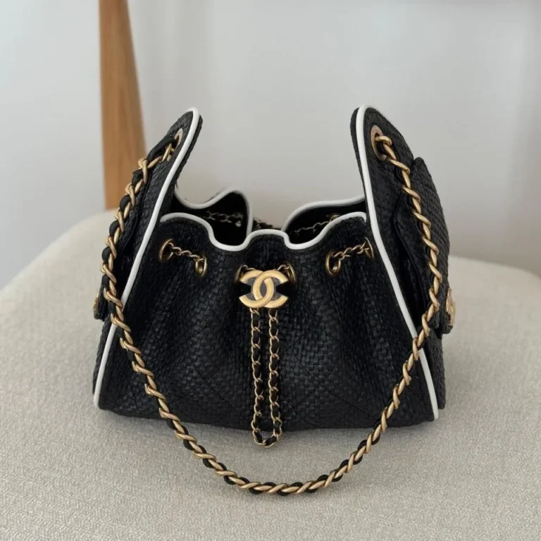 Buy Chanel Small 25 Hobo Bag Black Raffia & White Calfskin in dubai