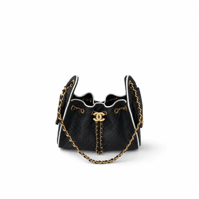 Chanel Small 25 Hobo Bag Black Raffia & White Calfskin