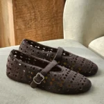 Alaïa Paris; Alaïa Cutout Suede Mary Jane Shoes Brown